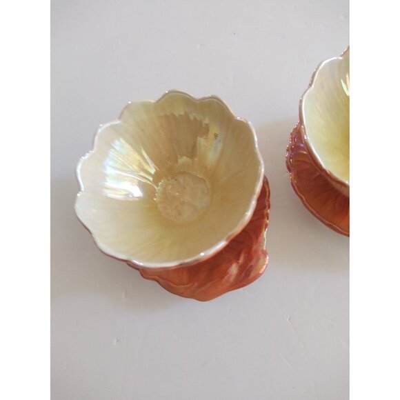 VINTAGE Royal Winton Grimwades Lustre Glaze Lotus Orange Desert Bowls Set of 2 - Picture 7 of 7